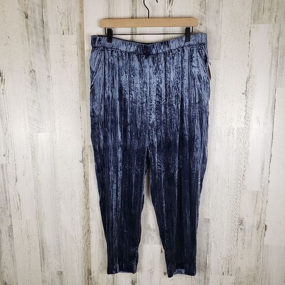 Ett:twa Navy Crushed Velvet Velour Pants Sz L - Picture 2 of 8